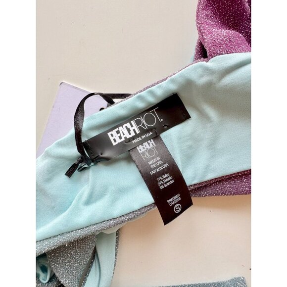 NWT BEACH RIOT Avalon Multi Color Glitter Tie Scoop Neck Bikini Top, Size S - Picture 7 of 10